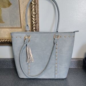 Chic Baby Blue Fashion Tote with Gold Studs NWT